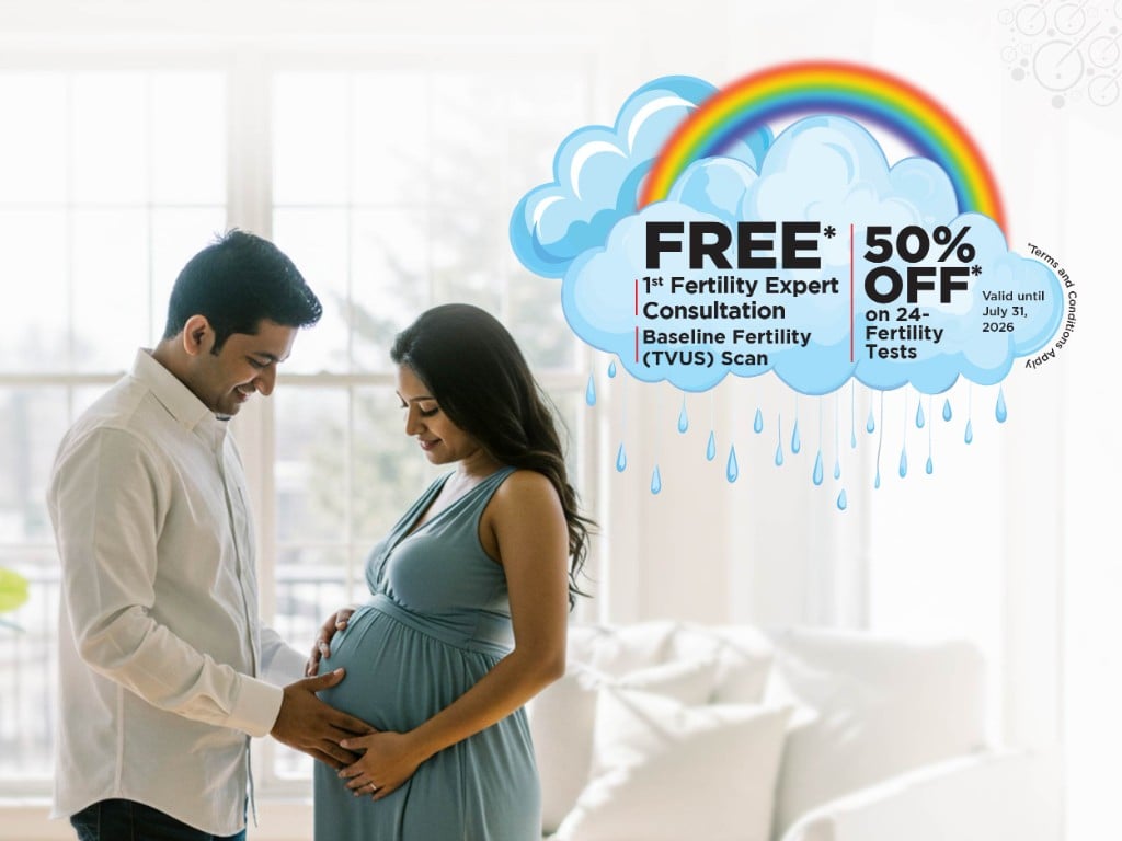 GarbhaGudi IVF offer: free first fertility expert consultation and baseline fertility (TVUS) scan, plus 50% off on 24 fertility tests. Valid until July 31, 2026.